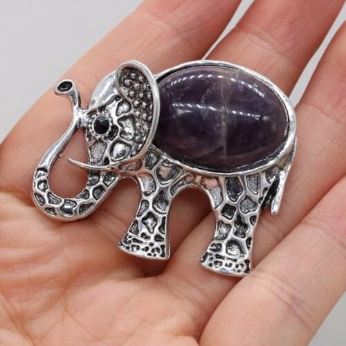 Silver Plated Elephant Shape Amethysts Stone Pendant for Gift Opalite Opal Animal Jewelry