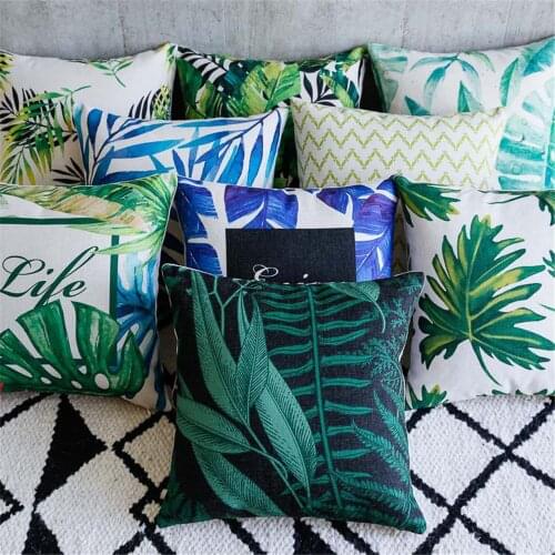 Green Plant Leaves Pattern Linen Cushion Cover 45x45 cm Sofa Pillowcases Decorative Pillows For Couch Beds Home Decor