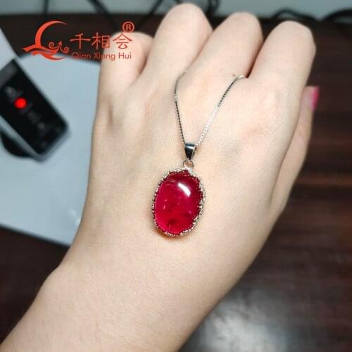 925 silver Fashion 23ct 14*19mm oval shape with inclusions Artificial red ruby main stone Jewelry for Pendant Necklace
