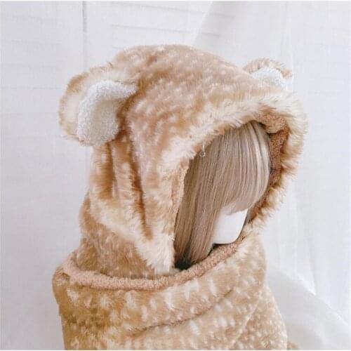 Warm Antlers Bear Ear Thicken Hat Female Retro Lolita Autumn Winter Plush Scarf Protection Gloves B1699
