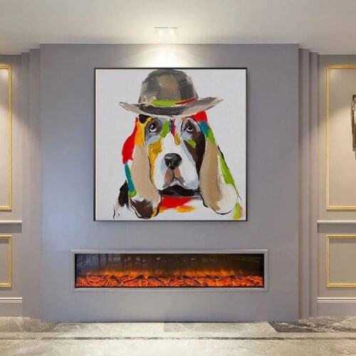 Modern Art Hand Painted Acrylic Canvas Oil Painting Colorful Dog Abstract Animal Wall Art Kids Room Living Room Decor No Frame