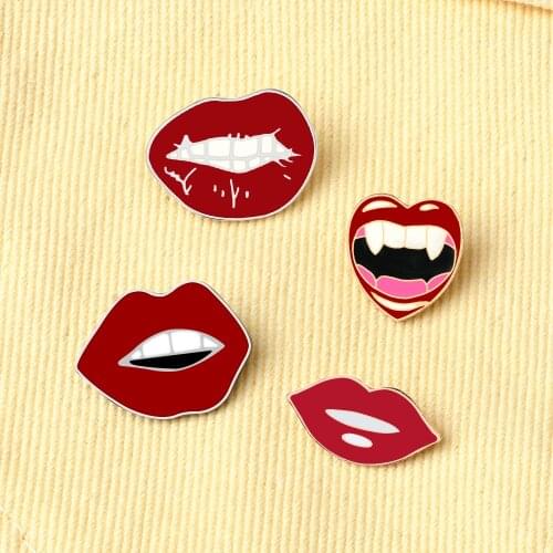 Fashion Sexy Red Lips Enamel Pin Brooches For Women Cartoon Lipstick Brooch Badges Denim Accessories Lapel Pins Girl Men Jewelry