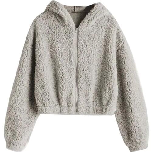 Women Sweatshirt Plus Size Solid Zipper Long Sleeve Fluffy Plush Sweatershirt Hoodie Tops Womens Hoodie