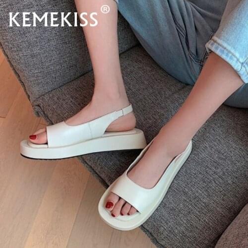 KemeKiss Size 34-43 Summer New Sandals Women Real Leather Summer Shoes Ladies Thick Bottom Ins Hot Solid Color Woman Footwear