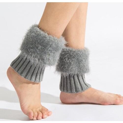 Womens Short Boots Socks Fluffy Plush Knitted Boot Cuffs Leg Warmers Socks &T8