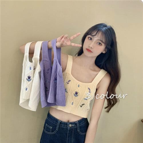 Women Tanks Tops 2021 Summer Top Knitted Vest Sling Female Camis Crop Top For Women