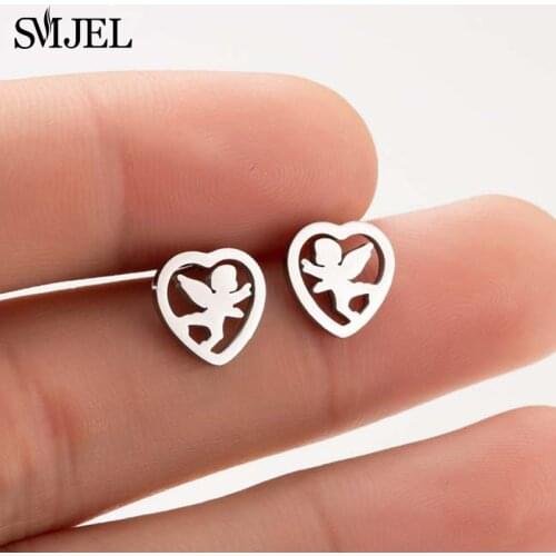 SMJEL Sweet Angel Wing Earrings for Women Stainless Steel Fairy Cute Baby Shape Earings Fashion Jewelry Gifts for Girl oorbellen
