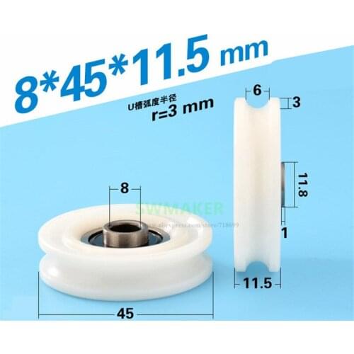 10pcs 8*45*11.5mm U-grooved door and window pulley with groove, plastic-coated bearing wheel pom/PA66 nylon guide wheel