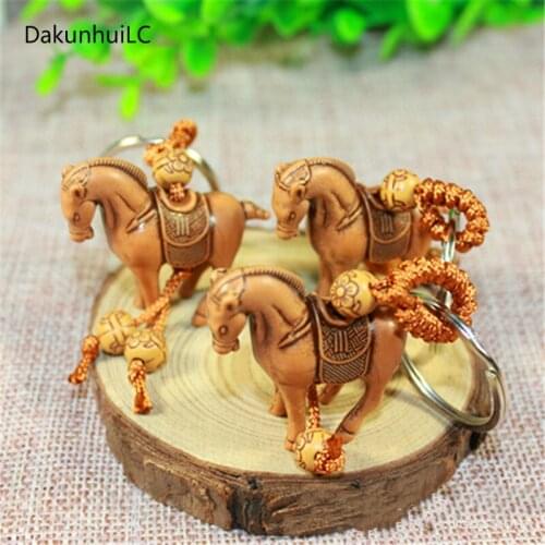 2019 New Classic Lucky Elephant Horse Carving Wooden Pendant Keychain Key Ring Evil Defends Gift Presents Holder Decoration