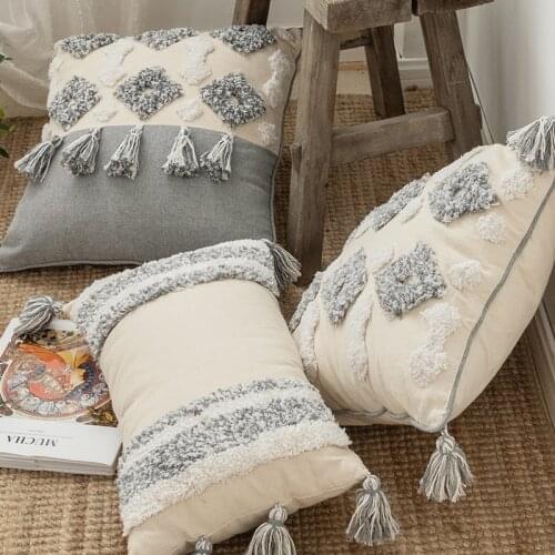 45x45cm/30x50cm bohemian tufted rayas pillow cover sofa white grey tassel cushion cover pillowcase exotic pillow case