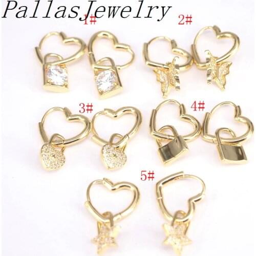 5pair new arrived lock dangle earring cz crystal paved for women Gold Silver Color lock charm earring jewelry