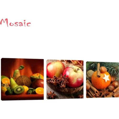 Full Square/Round Drill 5D DIY Diamond Painting Kitchen Art Apple Orange Triptych Diamond Embroidery Cross Stitch Decor Gift