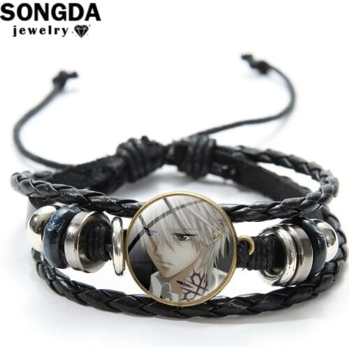 SONGDA Anime Vampire Knight Bracelet Kiryu Zero Yuki Kurosu Art Picture Glass Dome Leather Bracelets for Women Cosplay Jewellery