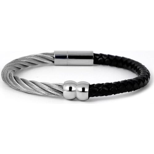 Punk Titanium Steel Twisted Cable Wire Bracelets & Bangles Men Jewelry Black Cuff Charm Bracelet Bijou Accessory Gift