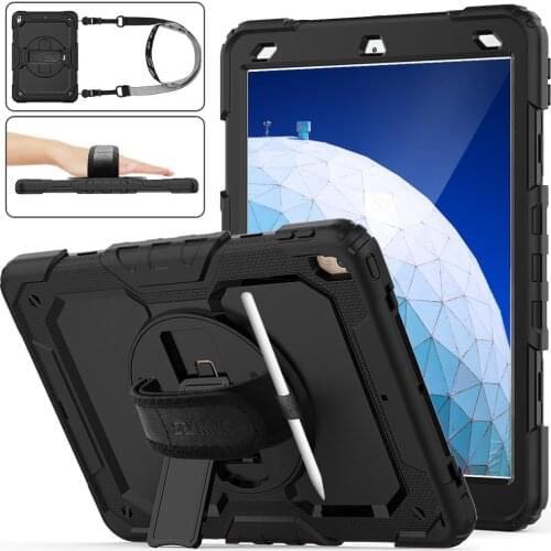 For ipad Air 3 Case with Pencil Holder 360 Rotate Hand Strap Kickstand Funda Heavy Duty Rugged Case for ipad Pro 10.5 Capa