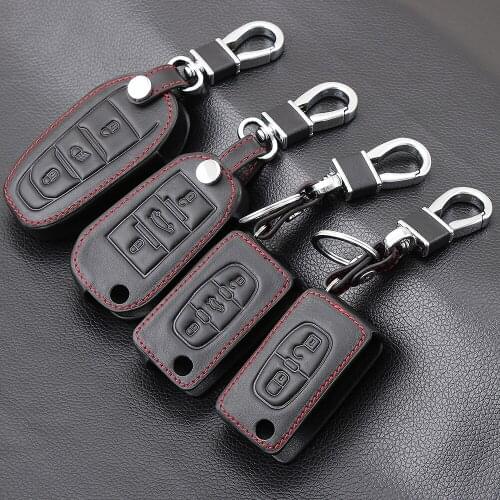 Genuine Leather Car Key Case Covers Keychains For Citroen C2 C3 C4 C5 C6 C8 Berlingo Picasso Xsara Picasso Aygo Remote