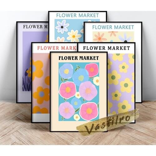 Flower Market Art Prints Retro Poster Nordic Modern Hotel Coffee Shop Office Living Room Home Decor Canvas Painting Wall Picture