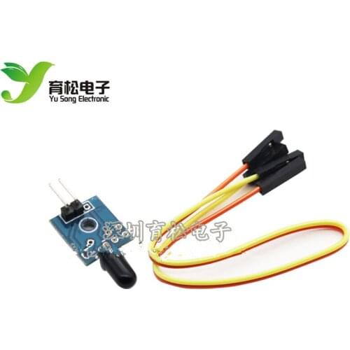 The flame sensor has a small board, including 1 small PCB, and 2 20cm long DuPont wires and the sensor