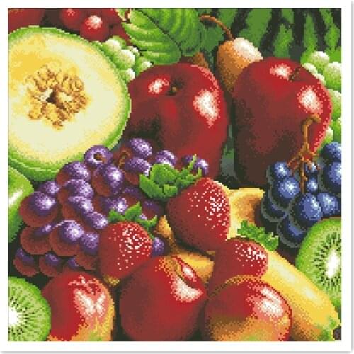 Fruits cross stitch package apple grapes kiwii fruit 18ct 14ct 11ct cloth cotton thread embroidery DIY handmade needlework