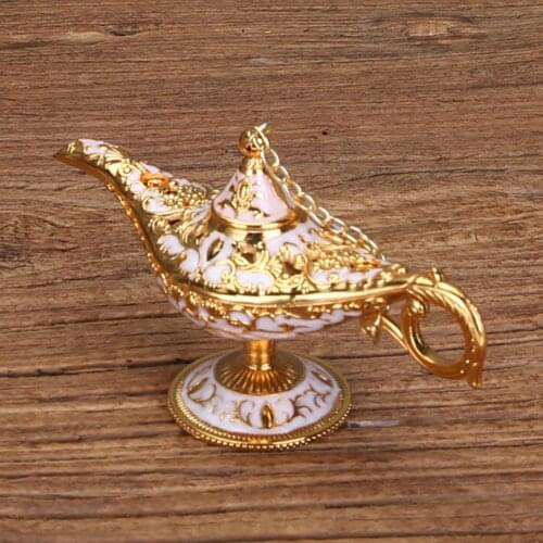 Classic Metal Carved Aladdin Lamp Light Wishing Tea Oil Pot Decoration Collectable Saving Collection Arts Craft Gift