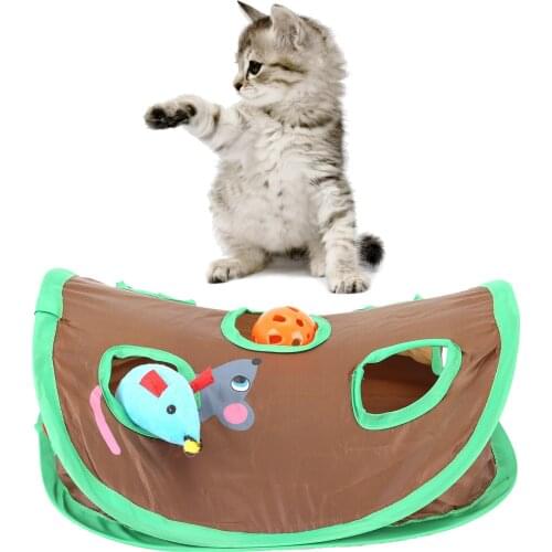 Pet Cat Mice Game Intelligence Toy Bell Tent With 9 Hole Cats Playing Tunnel Funny Foldable Mouse Hunt Toys Keeps Kitten Active