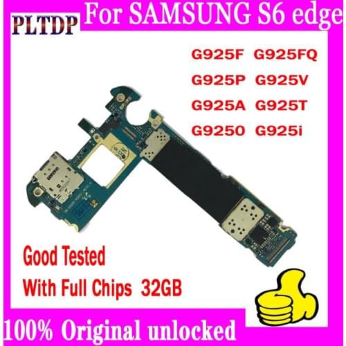 For Samsung Galaxy S6 Edge G925F G925P G925V G925A G925T G925I G9250 G925FQ Logic board 100% Original Unlocked Motherboard 32GB