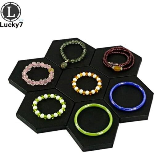 MDF Board Jewelry Display Tray Bracelet Stand Black PU Leatherette 10x10x2cm Jewellery Organizer Cases