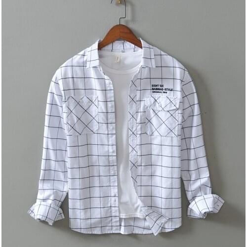 Mens Youthful vitality Casual Button Down Plaid Shirt Patch Pocket Long Sleeve Comfortable Standard-fit Cotton Shirts Y3468