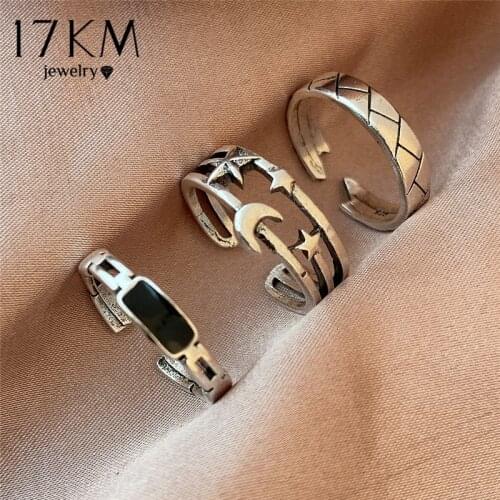 17KM Punk Star Moon Open Rings Set For Women Men Fashion Gold Silver Color Chain Rings Female Male Ring Jewelry Dropshipping