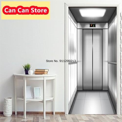 Door Stickers 3D DIY Self Adhesive Waterproof Wallpaper Mural Art Special Gift Elevator Door Sticker Gray Space Home Renovation