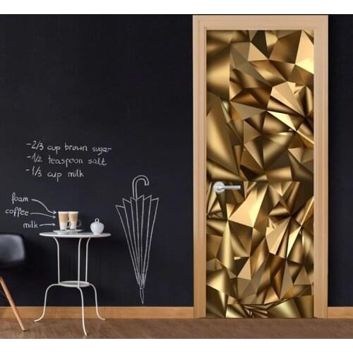Hot Door Mural Abstract Golden Pattern Art Door Sticker DIY Self-adhesive Waterproof Wallpaper Poste for Home Decoration Gift