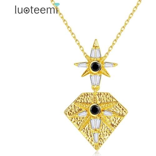 LUOTEEMI Brand Female Pendant Necklaces for Women Cubic Zircon Pentagon-Shaped Statement Jewelry Dating Gifts