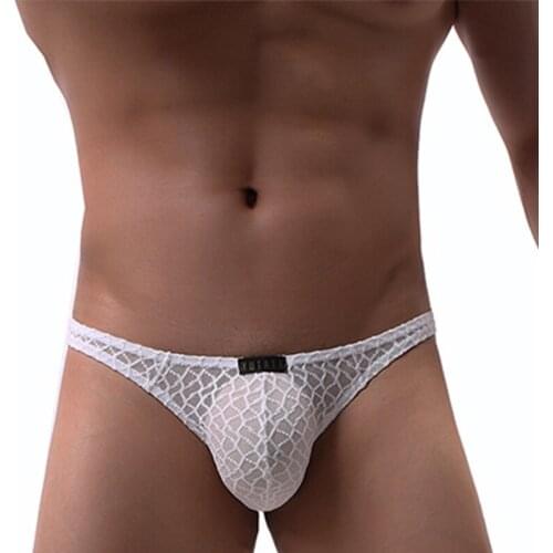 S-XL 8Colors Lace Transparent T-back Low-Waisted Men Panties Air Permeability Thongs Briefs Underwear Without Pad