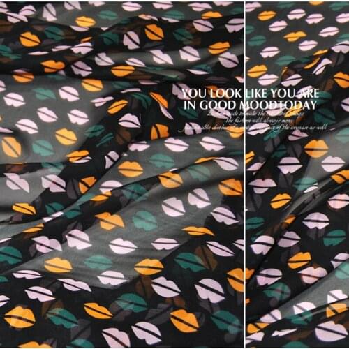LEO&LIN Large Wide Lips Black Silk Georgette Chiffon Clothing Fabric DIY Patchwork Tissue