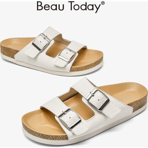 BeauToday Casual Slippers Women Synthetic Leather Outdoor Slides Metal Detailed Summer Beach Ladies Shoes Handmade 34015