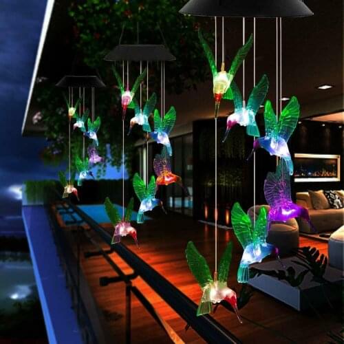 LED Solar Power Wind Chime Light Hummingbird RGB Color Changing Waterproof Hanging Dec Solar Light For Home Garden Courtyard