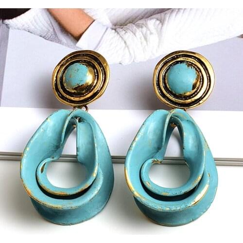 Unique Vintage Gold Enamel Dangle Earrings For Women Big Metal Pendant Drop Earring Fashion Brand Jewelry Gifts Wholesale