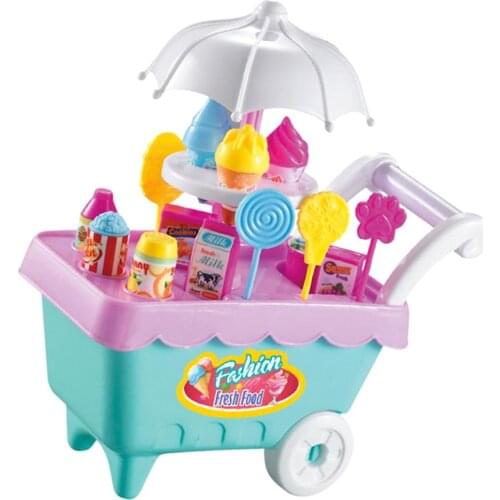 Pack of 19 Plastic Ice Cream Cart with Music & Lighting, Pretend Role Play Toy Set Gift for Toddlers Boys Girls