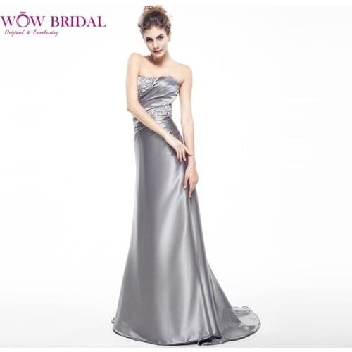 Wowbridal Noble Long Evening Dress 2021 Strapless Off the Shoulder Sequins Beaded Lace Up Satin Mermaid Sweep Train Event Gown