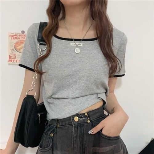 New Harajuku Shirt Short Sleeve Kawaii Crop Tops Women New Streetwear Girls Basic T-shirts Gray White Black camisas de mujer XXL