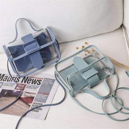 Women Transparent Shoulder Bag Summer Ins Fashion Square Jelly Crossbody Tote Portable Easy to Match Cerulean Black Blue