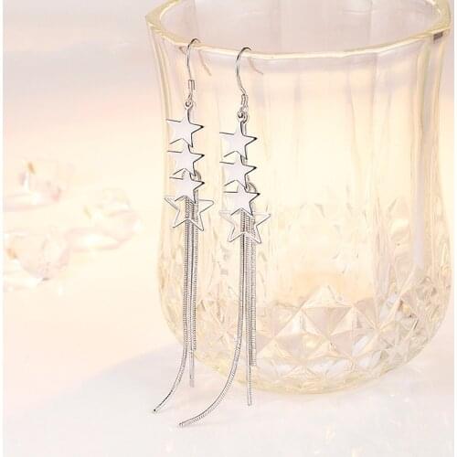 KOFSAC New Fashion 925 Sterling Silver Earrings For Women Exquisite Star Long Tassel Earring Jewelry Girl Valentines Day Gifts