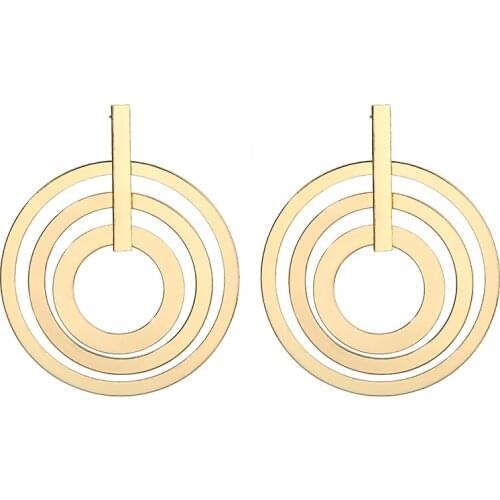 Women Round Geometric Earrings Sliver Color Big Triple Circle Stud Earrings Exaggerated Punk Female Party Jewelry Accessories