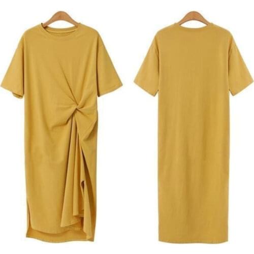 S-3XL Women Casual Loose Solid 100% Cotton T Shirt Dress O Neck Designer Dress Batwing Short Sleeve Basic Dresses Vestidos