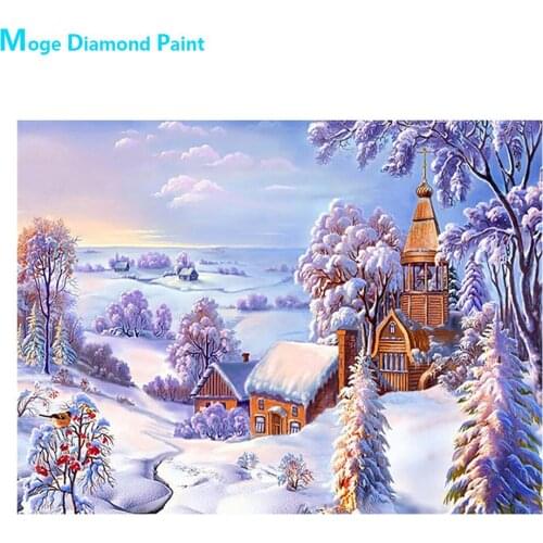 Winter Snow Tree House Scenic Diamond Painting Round Full Drill Nouveaute DIY Mosaic Embroidery 5D Cross Stitch Home Decor Gifts