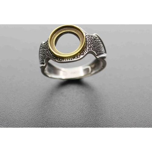 10MM round vintage style brass merged antiqued silver cabochon bezel solid 925 sterling silver adjustable ring setting 1213045