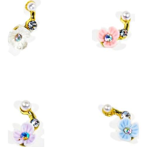 10pcs/Lot Resin Flower Nail Supplies Nail Artificial Pearl Crystal Alloy Nail Metal Charms Flowers 3D Nail Art Rhinestones JK#80