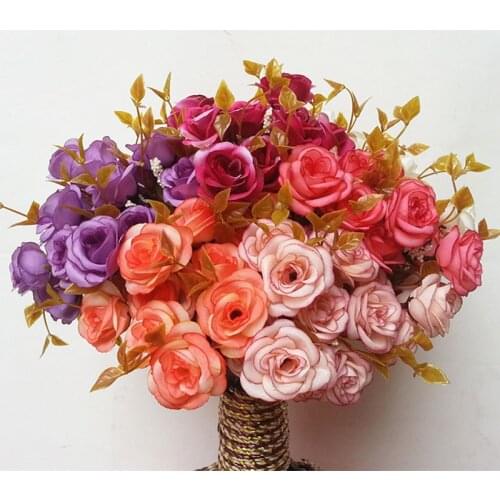 14 heads/bouquet 30cm Silk Rose Artificial Flower Bouquet Flores Cheap Fake Flowers Wedding Party Home DIY Decoration
