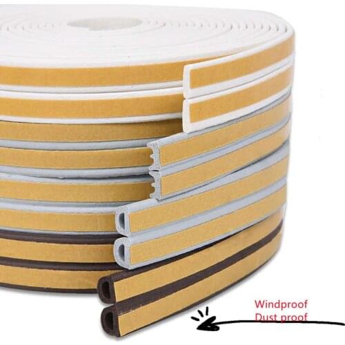 5Meters E Style Self-adhesive Door Window Sealing Strip Glass Window Anti-collision Rubber Strip Foam Insulation Strip Dustproof
