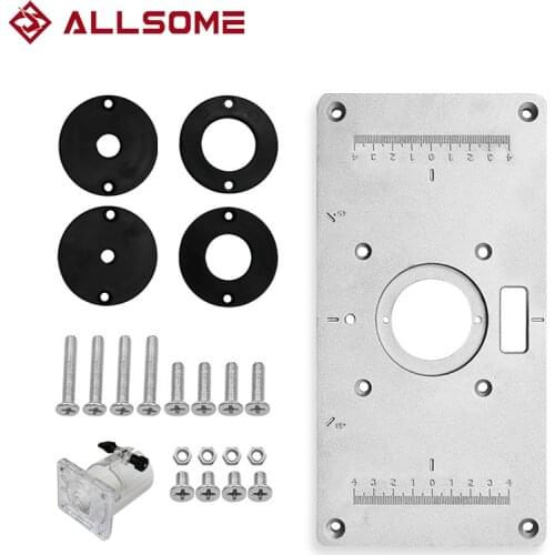 ALLSOME Wood Plate Machine Aluminium Router Table Insert Plate Table for Woodworking Benches Engraving 4 Rings Tool
